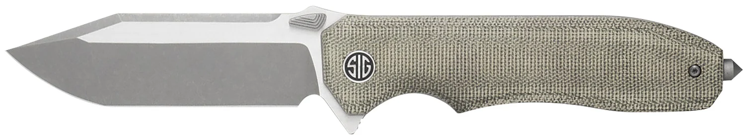 Sig Sauer Knives VA9GT Validus 3.78" Folding Modified Tanto Plain Dark Acid Stonewash/Satin M390 Steel Blade, 4.76" Green Canvas Micarta Handle