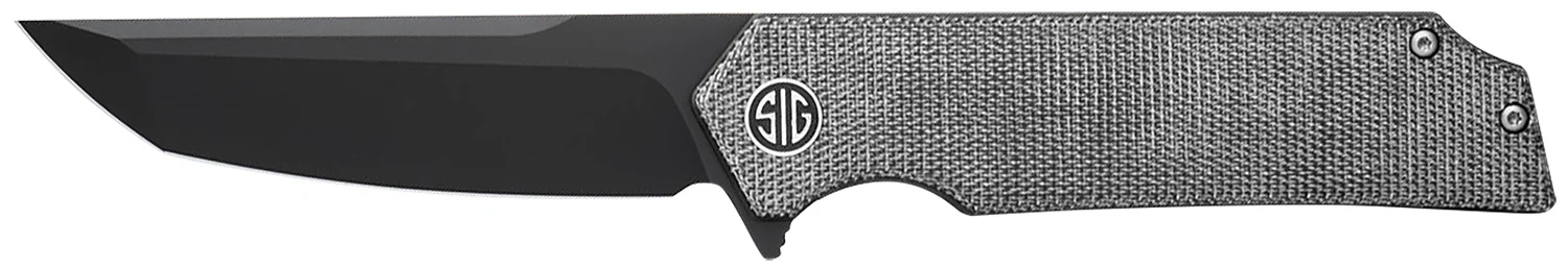 Sig Sauer Knives TS8BB Tsuru 3.30" Folding Tanto Plain Black PVD 154CM SS Blade, 4.20" Salt & Pepper Micarta Handle