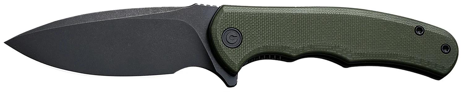 Civivi Knives C18026C-1 Praxis Mini 2.98" Folding Drop Point Plain Black Stonewashed D2 Steel Blade, OD Green Textured G10 Handle