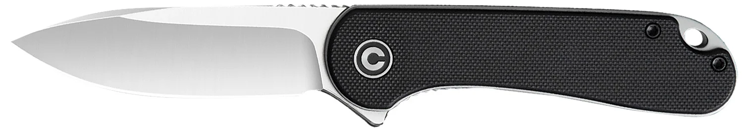 Civivi Knives C907A Elementum 2.96" Folding Plain Satin D2 Steel Blade, 4.03" Black Textured G10 Handle