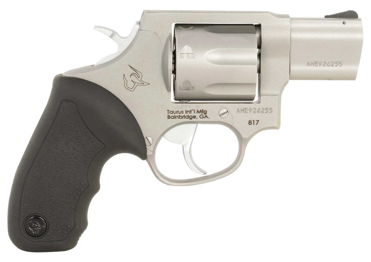 Taurus 2-817029 817 Medium 38 Special 7 Shot 2" Matte Stainless Steel Barrel, Cylinder & Frame, Black Rubber Grip, Exposed Hammer