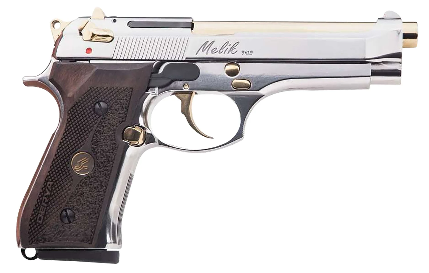 Derya Firearms MELIK9.NG.TR Melik 9mm Luger 17+1 4.90" Gold TiN Steel Barrel, Black Melonite Serrated Steel Slide, Black Aluminum Frame, Black Polymer Grip