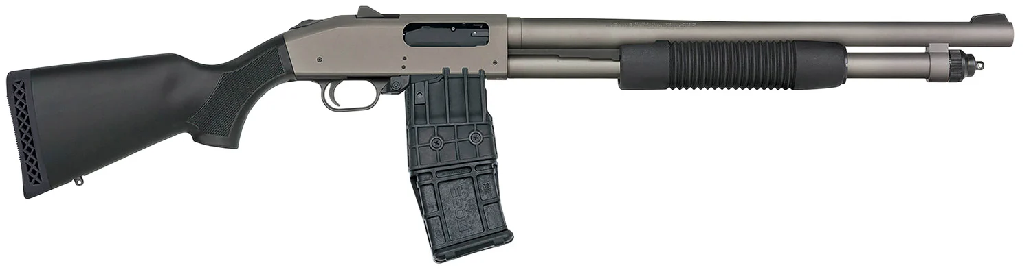 Mossberg 50219 590M 12 Gauge 10+1 18.50" Tungsten Gray Cerakote Barrel & Steel Drilled & Tapped Receiver, Magpul SGA Safety Orange Synthetic Stock