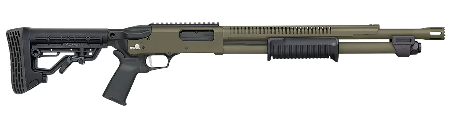 Mossberg 50757 590R 12 Gauge Pump 3" 6+1 18.50" OD Green Cerakote Heat Shield Barrel, OD Green Cerakote Steel Receiver, Black AR Mil-Spec Adjustable Synthetic Stock, Black Magpul Grip