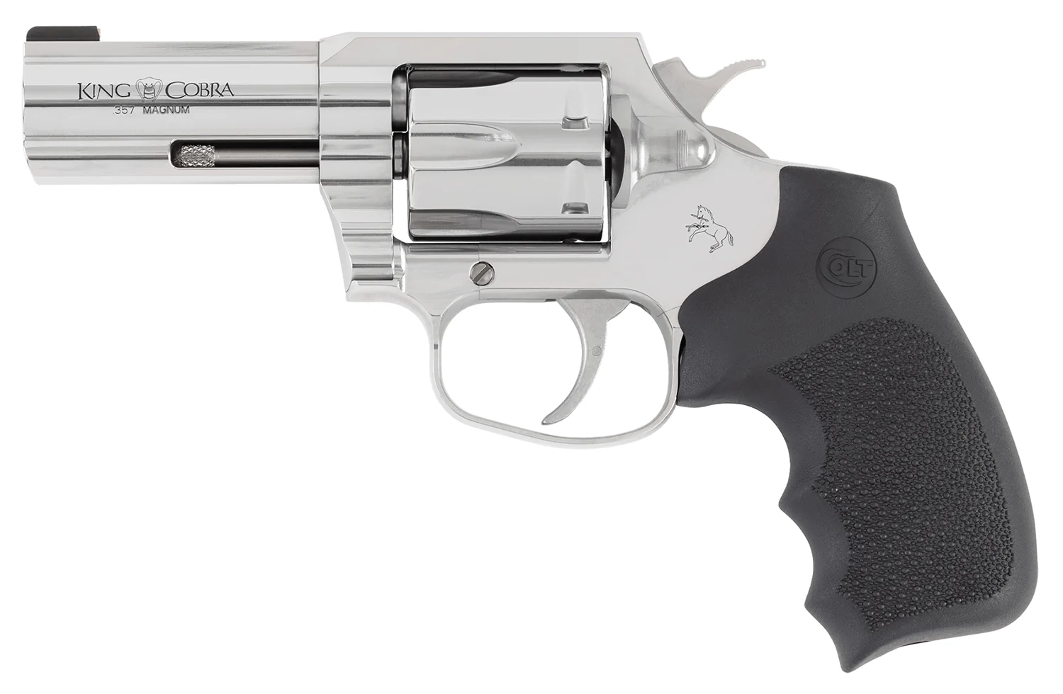 Colt Mfg KCOBRASB3RBB King Cobra 357 Mag 6rd Shot 3" Stainless Steel Barrel, Cylinder & Frame, Black Hogue Overmolded Grip, Exposed Hammer