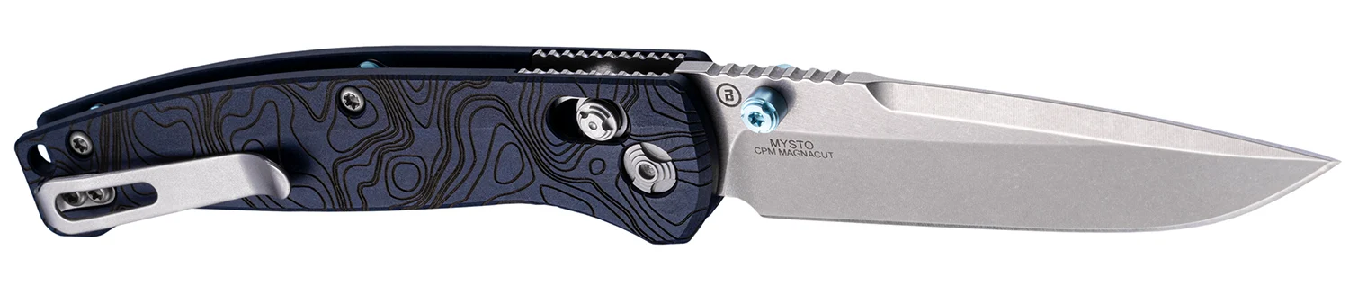 Hogue 24456 Mysto 3.40" Folding Clip Point Plain Black Stonewashed CPM MagnaCut Steel Blade, Maple Valley Richlite Blue Handle