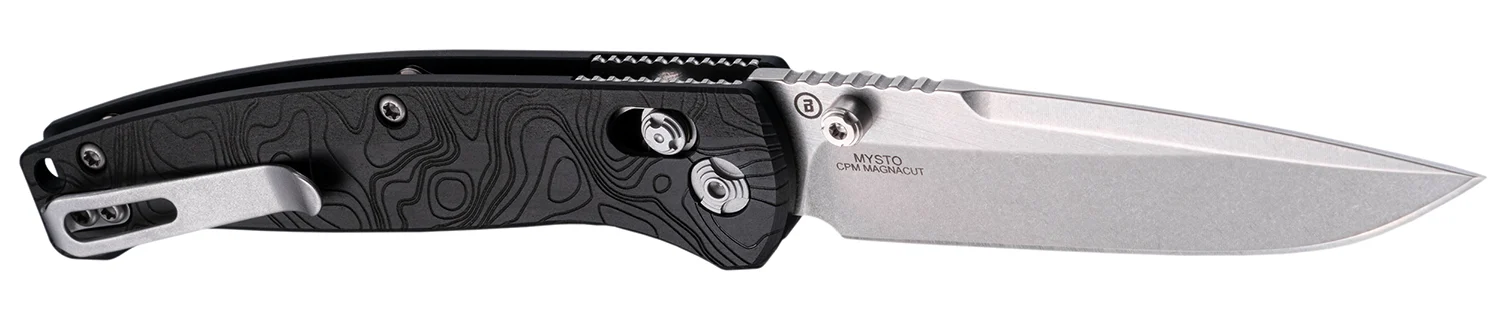 Hogue 24457 Mysto 3.40" Folding Clip Point Plain Black Stonewashed CPM MagnaCut Steel Blade, Maple Valley Richlite Black Handle