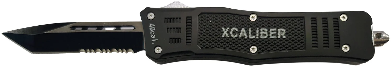 Xcaliber Knife Company 40 Cal Medium 3.25" OTF Tanto Part Serrated 440C SS Blade, 4.64" Steel Handle
