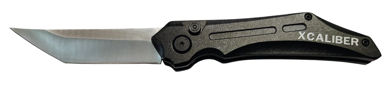 Xcaliber Knife Company Switch Blade 3.50" Folding Tanto Plain Stainless D2 Steel Blade, 4.75" Black Aluminum Handle
