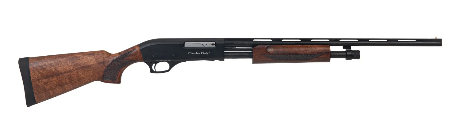 Charles Daly 930415 301 Field Compact 20 Gauge Pump 3" 4+1 22" Vent Rib Barrel, Black Anodized Grooved Receiver, Fixed Walnut Stock