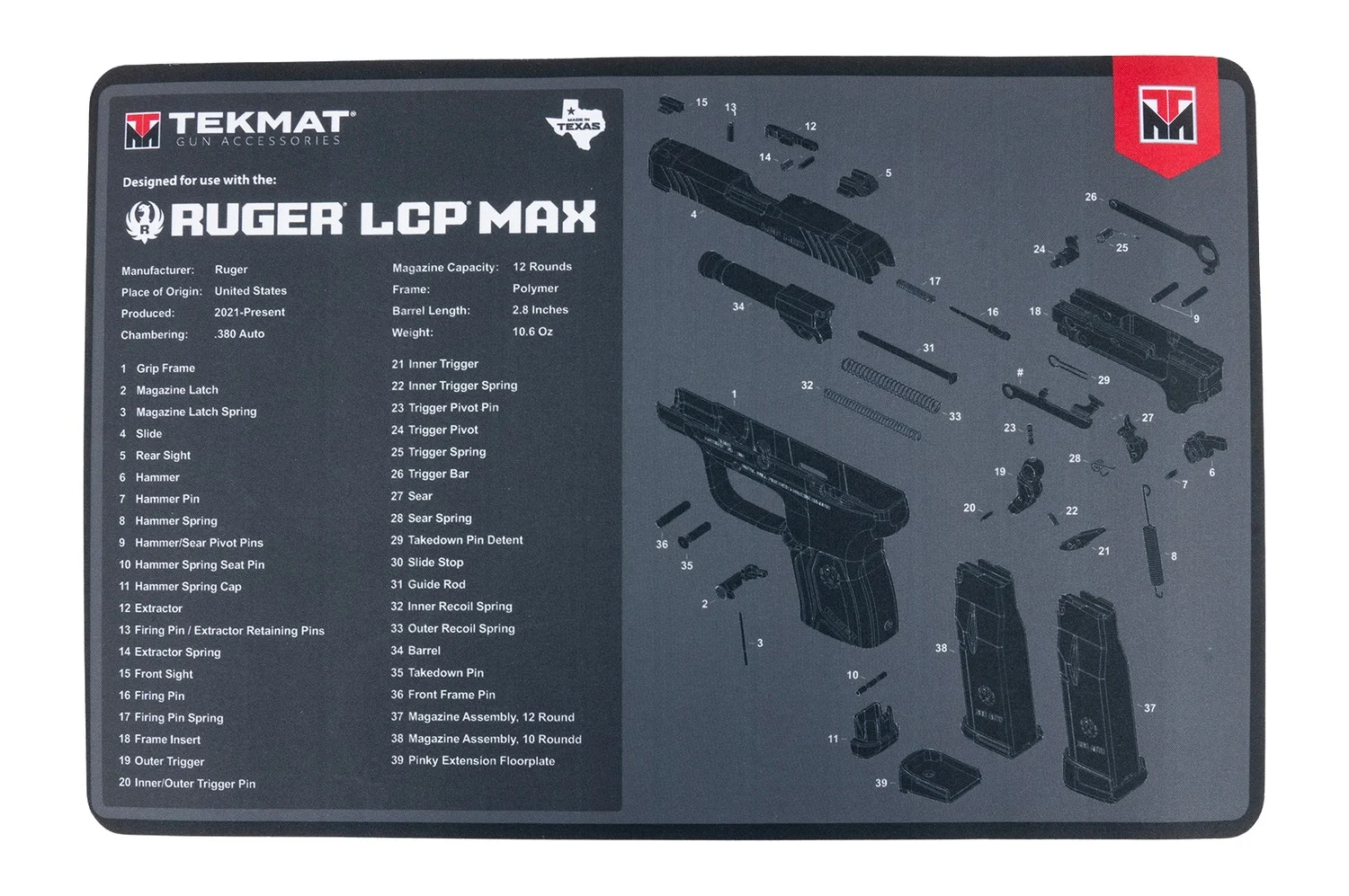 TEKMAT TEK-R17-RUGER-LCPMAX 17X11 RUGER LCP MAX