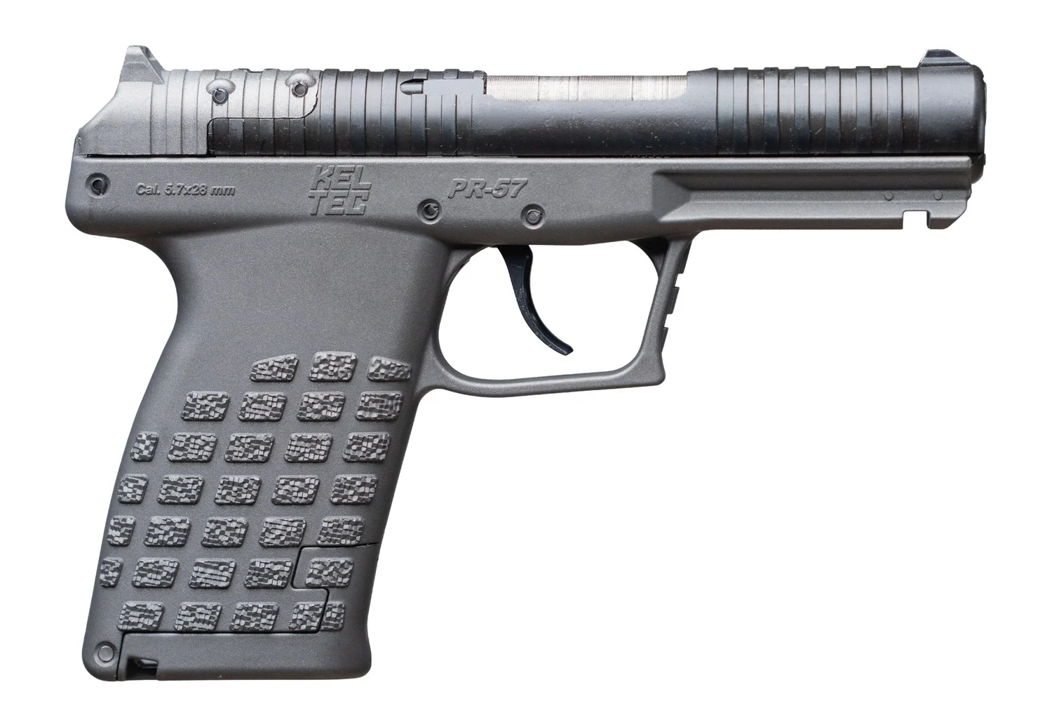 Kel-Tec PR57TNG PR-5.7 Compact Frame 5.7x28mm 20+1 4" Stainless Steel Rotary Barrel, Black Optic Ready/Serrated Slide, Tungsten Gray Frame & Textured Grip