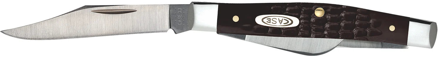 Case 00081 Stockman Small 2"/1.5"/1.49" Folding Clip/Sheepfoot/Pen Plain As-Ground Stainless Steel Blade/ Brown Jigged Synthetic Handle