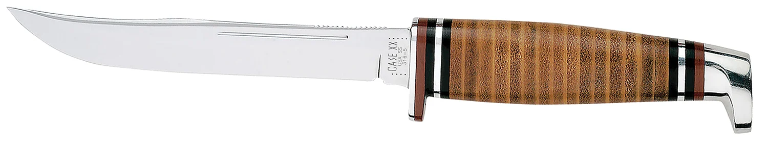 Case 00381 Hunter 5" Fixed Clip Point Plain Mirror Polished Tru-Sharp SS Blade/4.50" Grooved Leather Handle Includes Sheath
