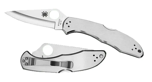 Spyderco C11P Delica 4 2.95" Folding Drop Point Plain VG-10 SS Blade/ Stainless Steel Handle Includes Pocket Clip