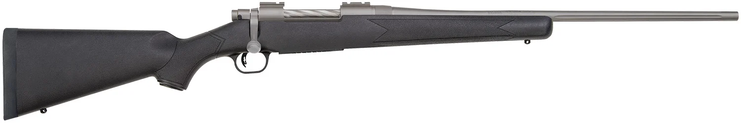 Mossberg 28009 Patriot Full Size 270 Win 5+1 22" Stainless Cerakote Fluted Barrel, Stainless Cerakote Receiver Drilled & Tapped, Black Fixed Synthetic Stock, Right Hand