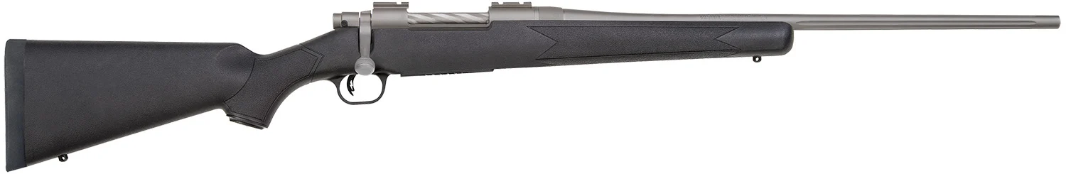 Mossberg 28010 Patriot Synthetic Full Size 30-06 Springfield 5+1 22" Stainless Cerakote Fluted Barrel, Stainless Cerakote Receiver Drilled & Tapped, Black Fixed Synthetic Stock, Right Hand