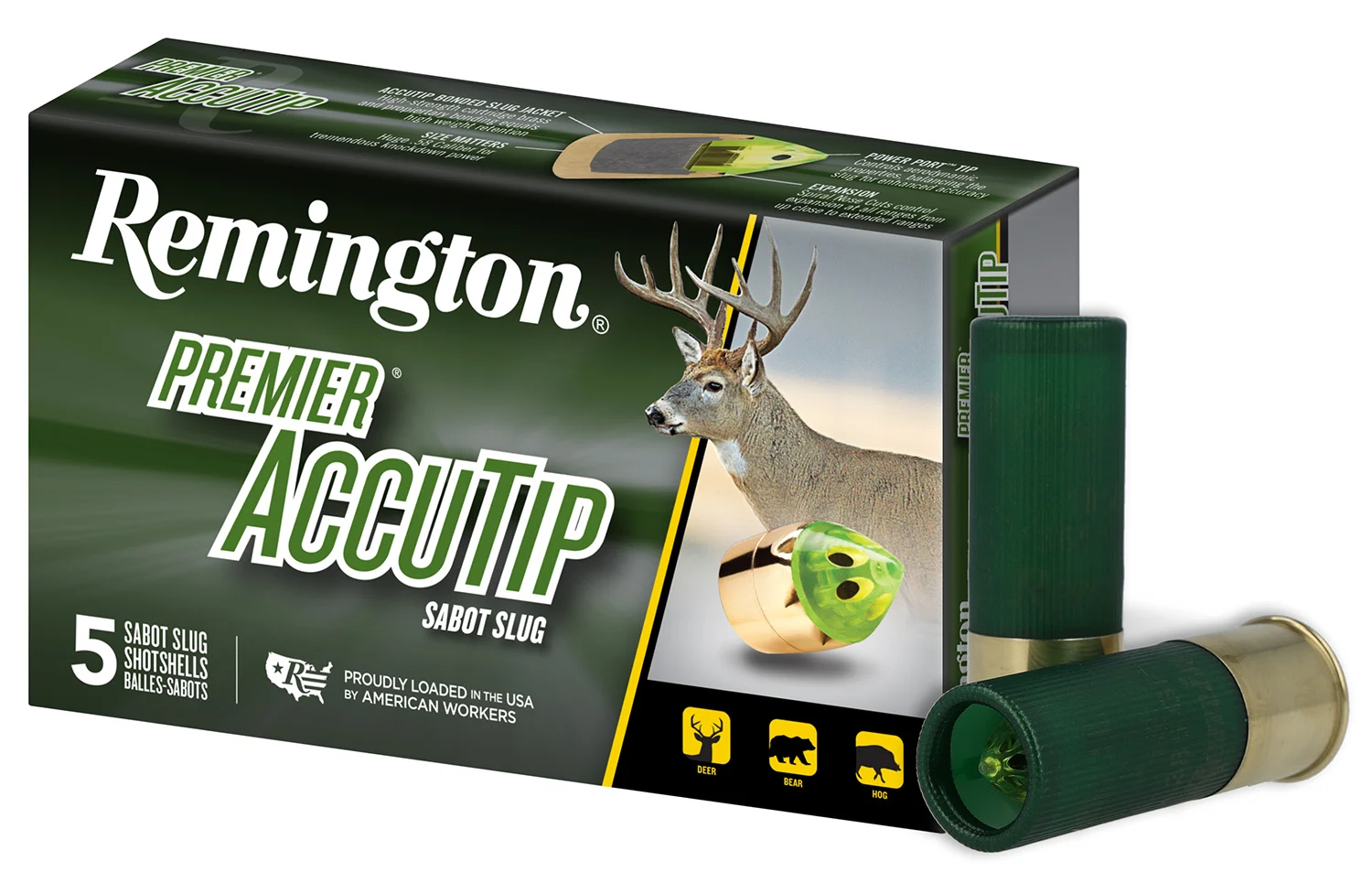 Remington Ammunition 20731 Premier AccuTip 12 Gauge 3" Sabot Slug Shot 5 Per Box/ 20 Cs
