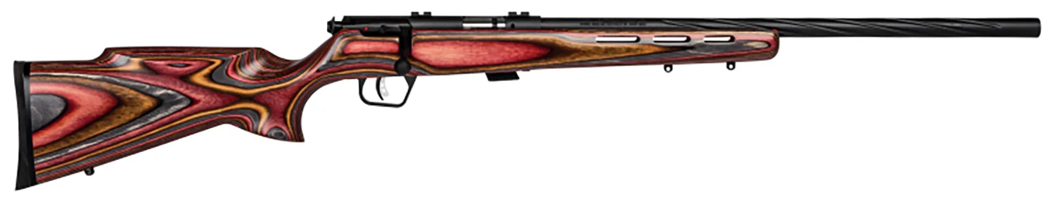 Savage Arms 25735 Mark II BRJ Full Size 22 LR 5+1 21" Matte Black Spiral Fluted Barrel, Matte Black Drilled & Tapped Carbon Steel Receiver, Royal Jacaranda Fixed Laminate Stock, Right Hand