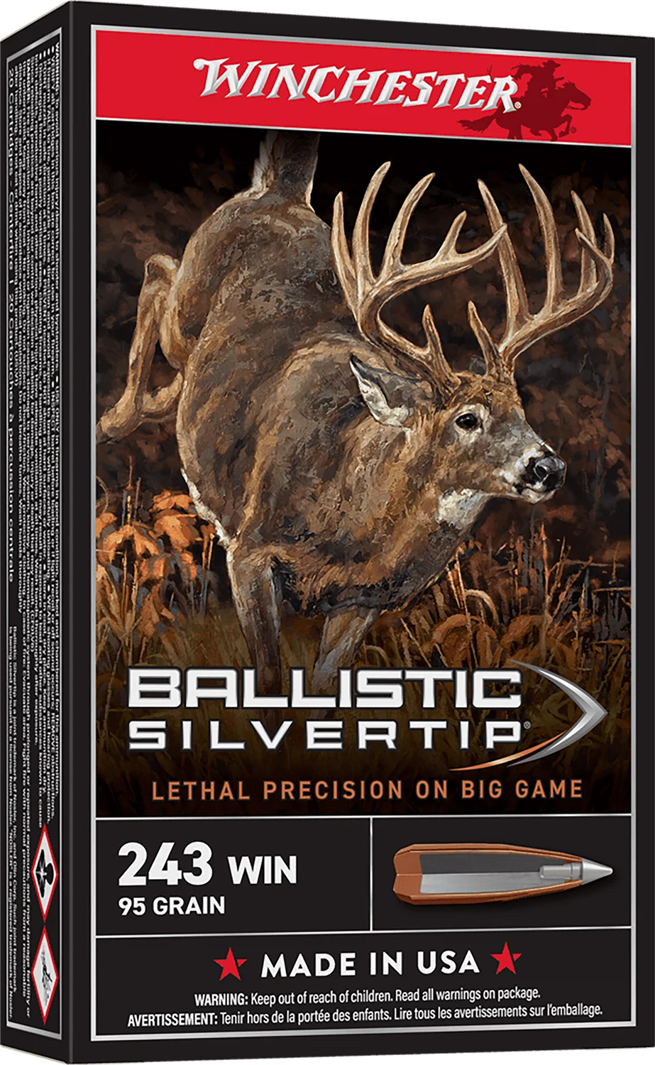 Winchester Ammo SBST243 Ballistic Silvertip 243Win 55gr Fragmenting Polymer Tip 20 Per Box/10 Case