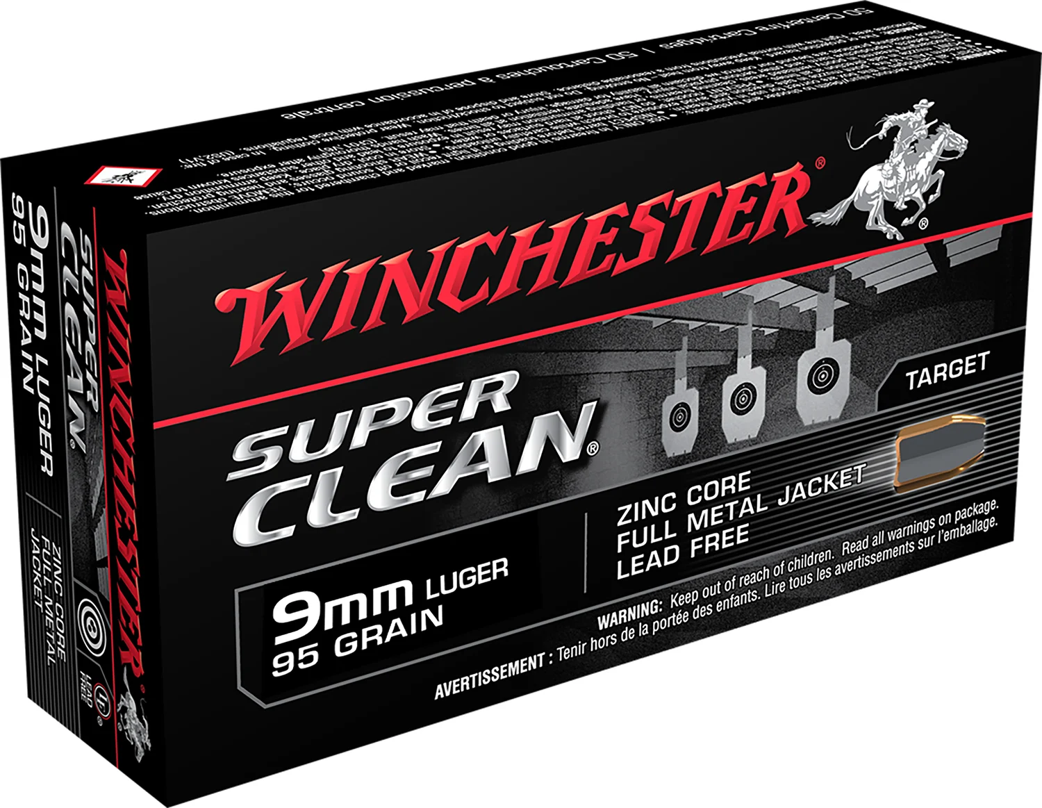 Winchester Ammo W9MMLF Super Clean 9mmLuger 95gr Lead Free Full Metal Jacket 50 Per Box/10 Case
